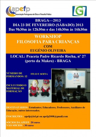 WORKSHOP DE FILOSOFIA PARA CRIANÇAS DIA 23 DE FEVEREIRO EM BRAGA